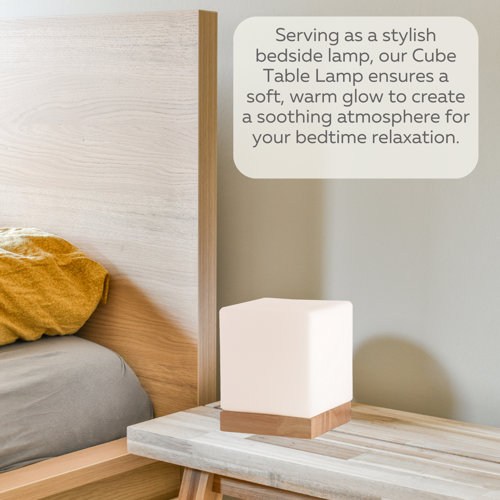 Latitude Run® Anwan 6.3" Natural Wood Square Glass Bedside Table Lamp